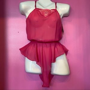 NWT VTG 80s Barbizon Pink Chiffon Teddy Bodysuit, S